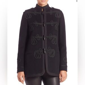 Ralph Lauren Band Jacket Military Coat Soutache Trim Toggle Blazer Black Women M